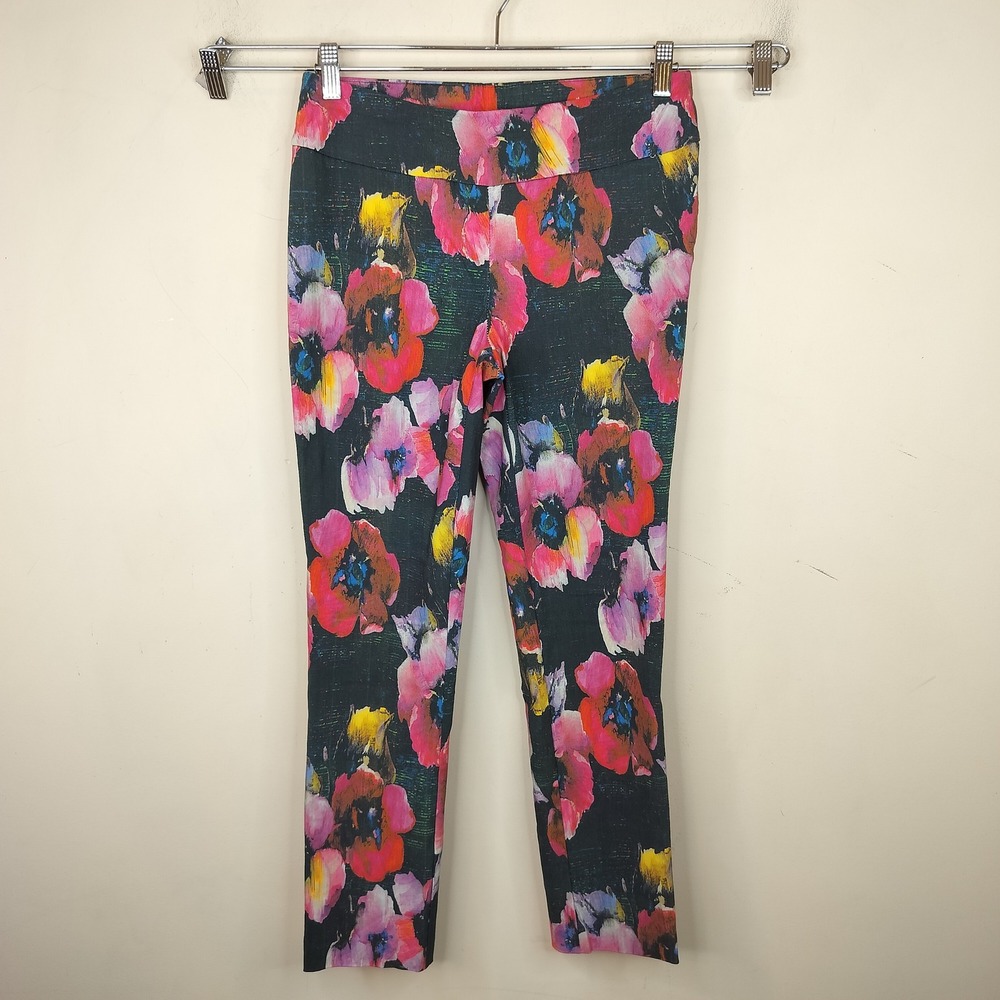 Soft Surroundings Floral Ankle Pants Small Vibrant Stretch Bloom Art to Wear